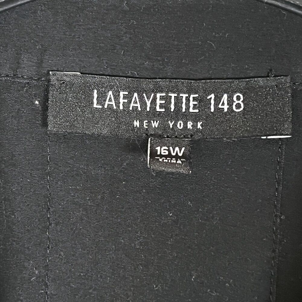 Lafayette 148 Button Up Tunic Shirt 16W Hidden Buttons Double Cuff Black Relaxed - Picture 3 of 9
